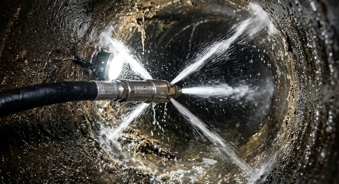 High-pressure hydro jetting nozzle cleaning sewer pipe for Sewer Cleanout in Oshtemo